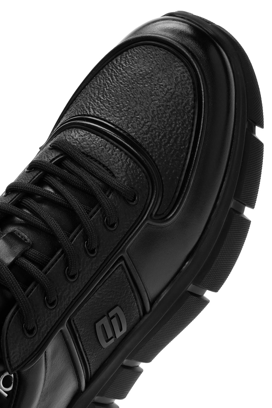 Men's Black Lace-Up Thick-Soled Leather Casual Sneakers