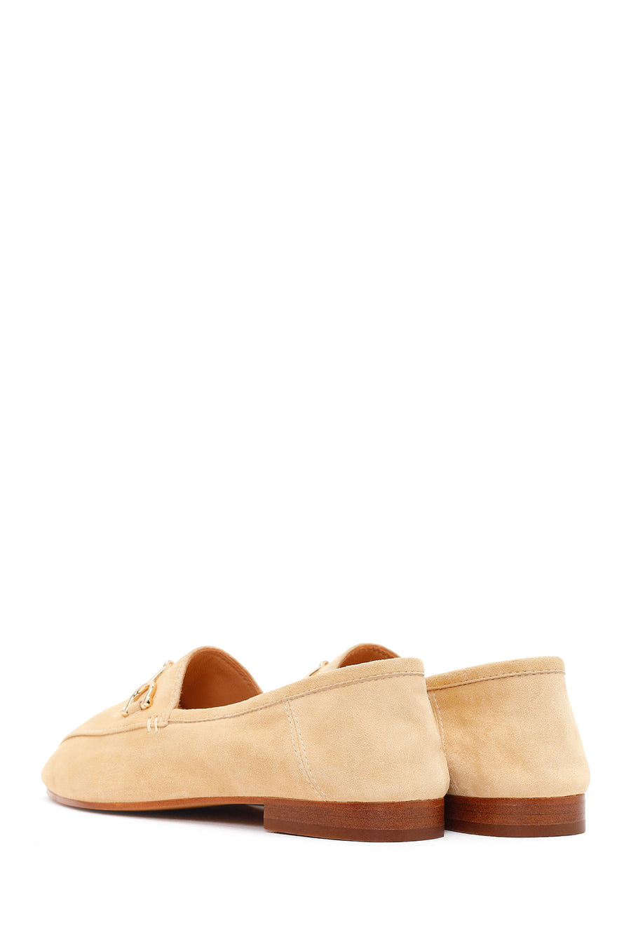 Women's Beige Buckle Suede Leather Loafer