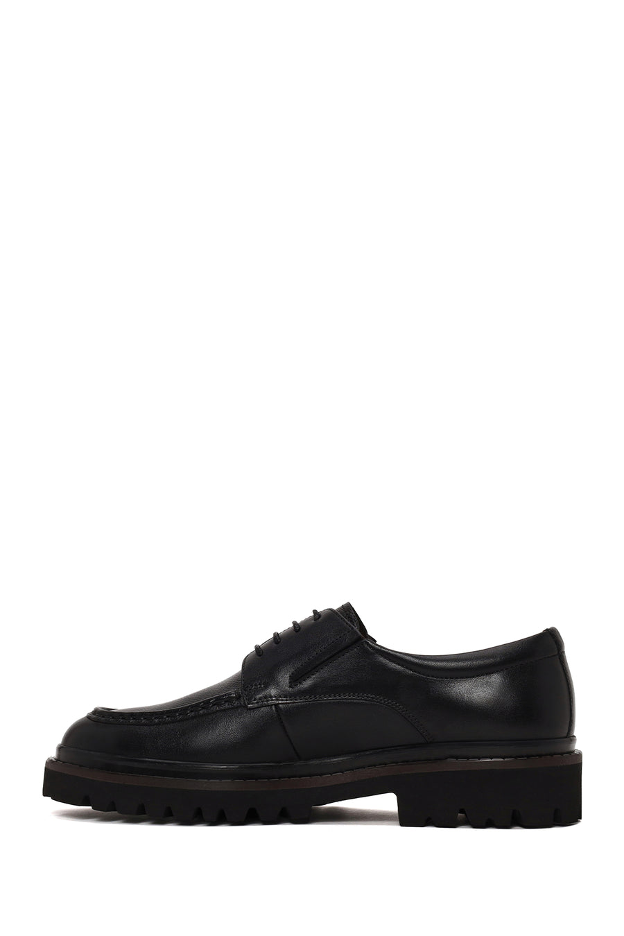 Male Black Lace-Up Thick-Soled Leather Casual Shoes