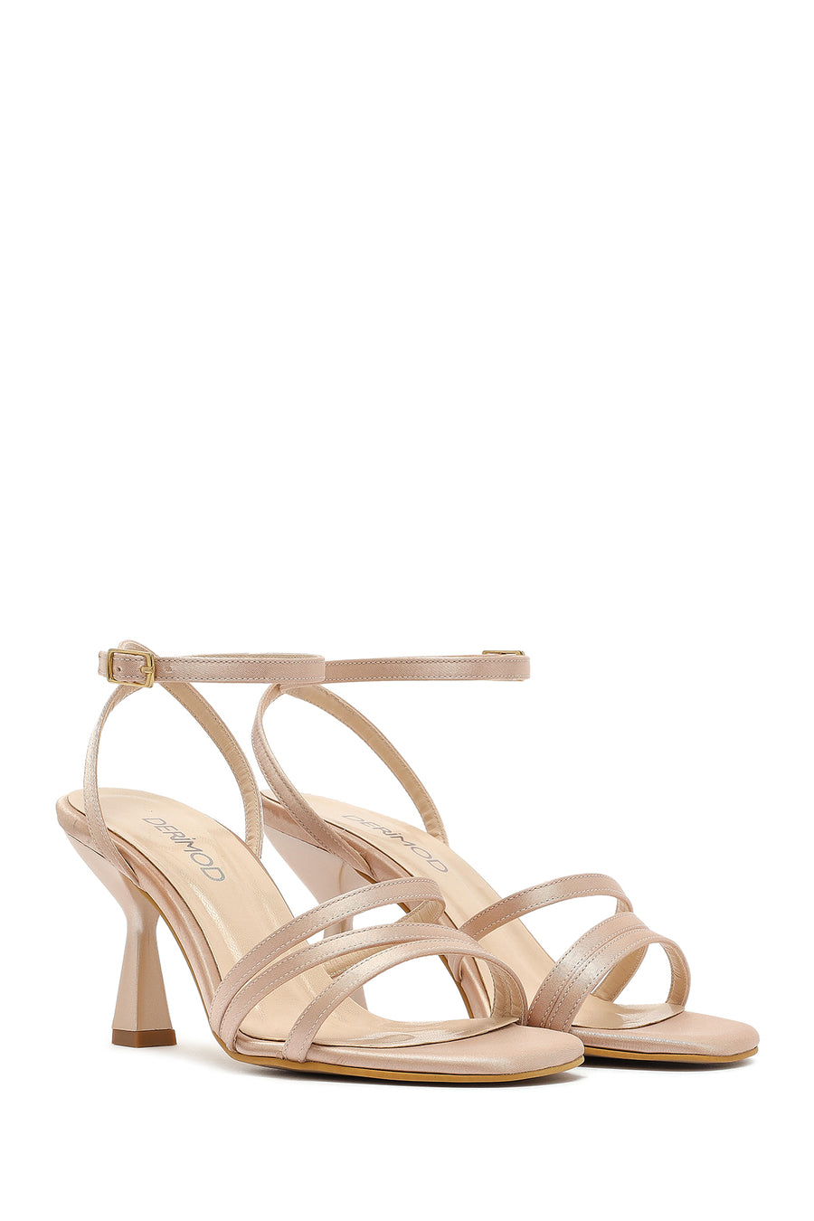 Women's Beige Ankle Strap Heeled Sandals
