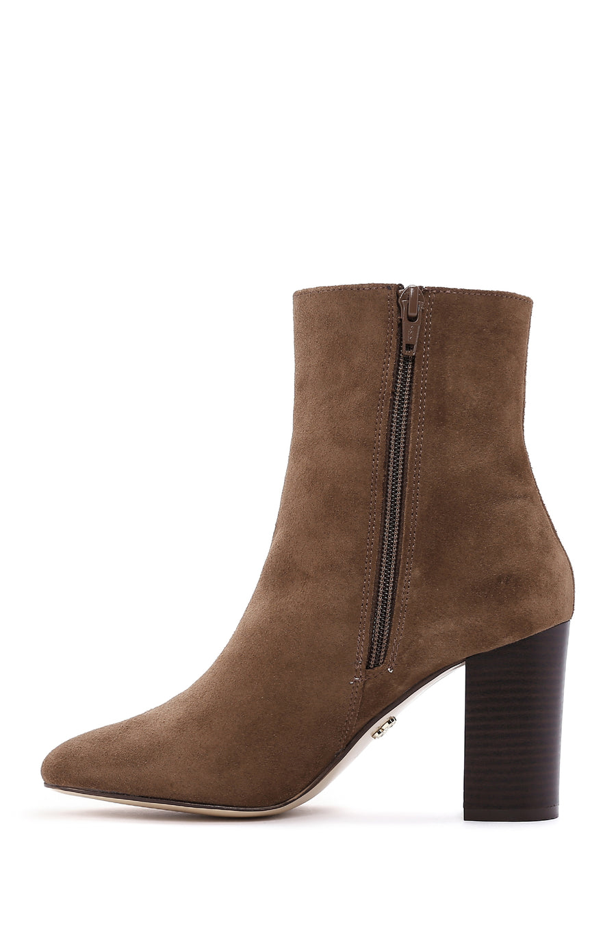 Women's Walnut Suede Leather Heeled Zipper Boots