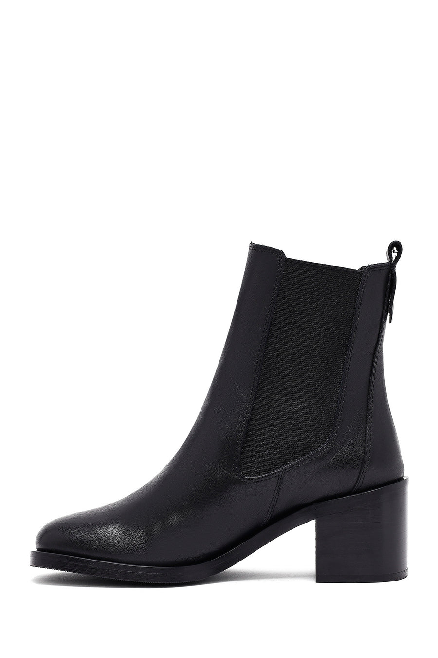 Women's Black Thick Heeled Leather Chelsea Boot