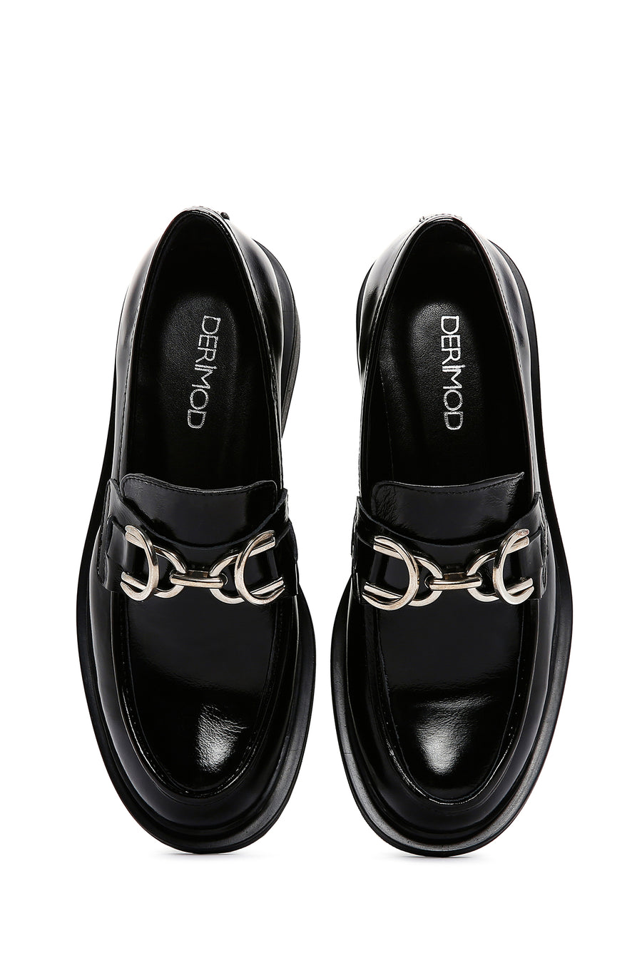 Women's Black Chain Detailed Leather Masculine Loafer