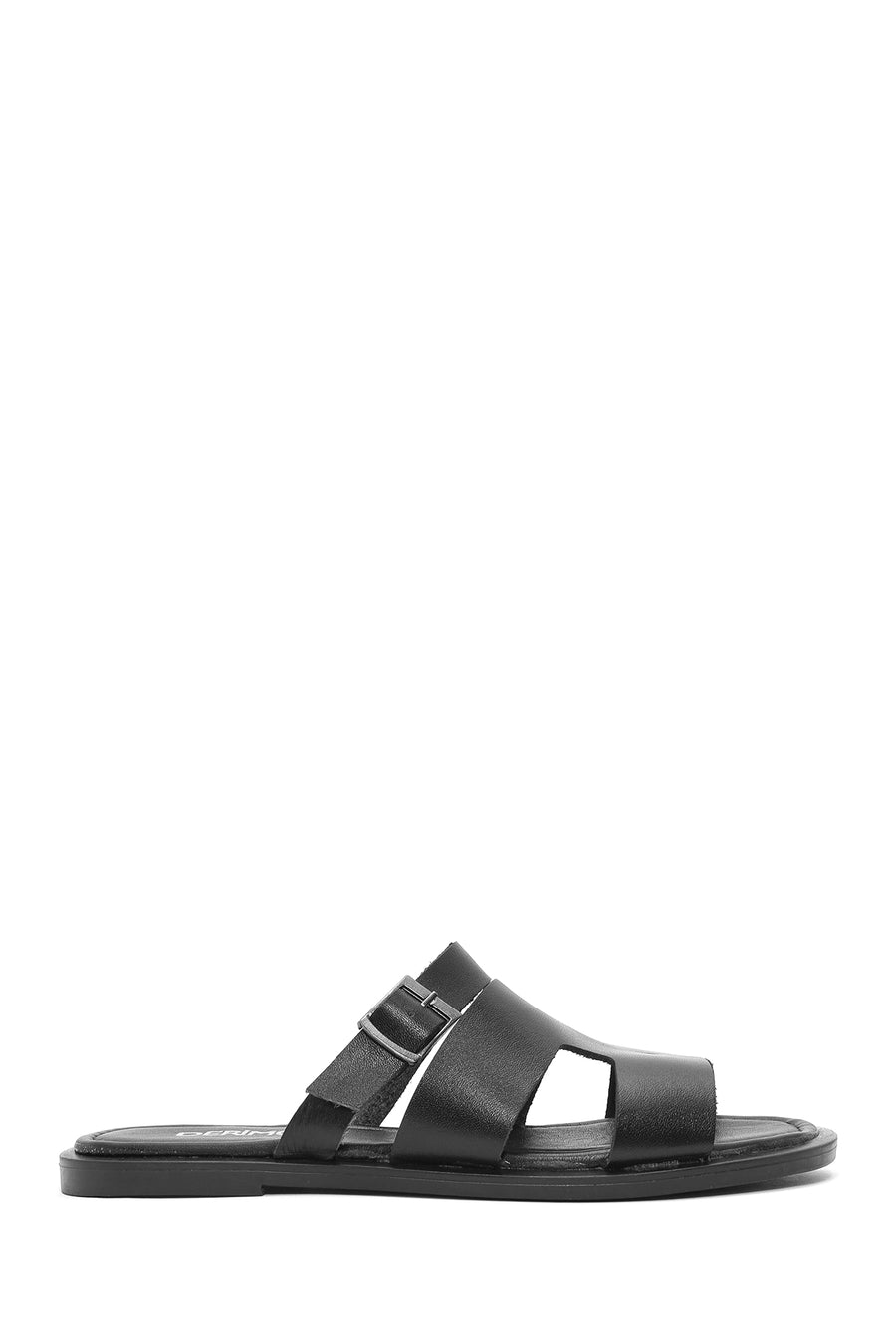 Women's Black Buckle Leather Slippers 25SFD332718 | Derimod
