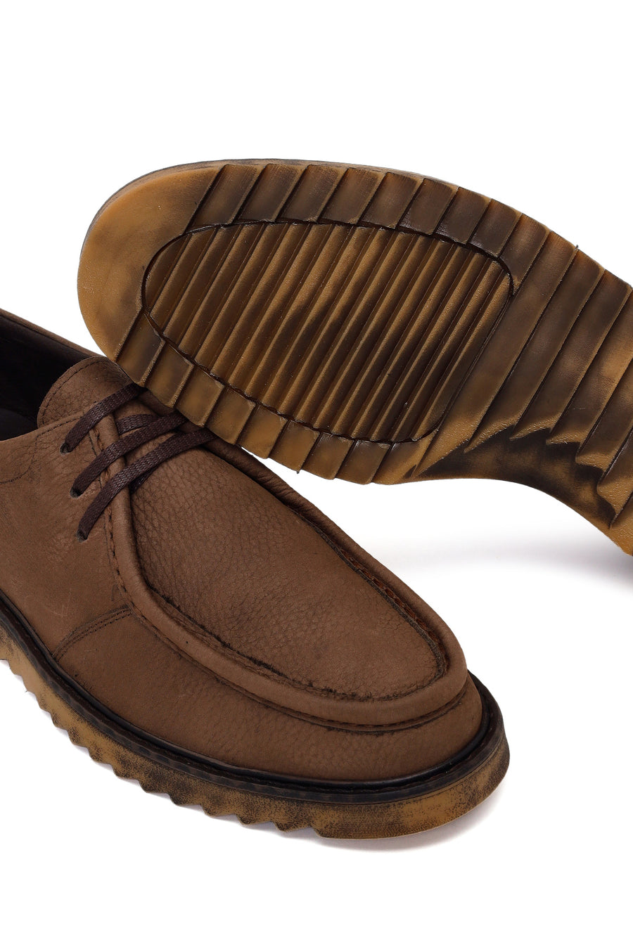 Male Brown Lace-up Nubuck Leather Casual Shoes