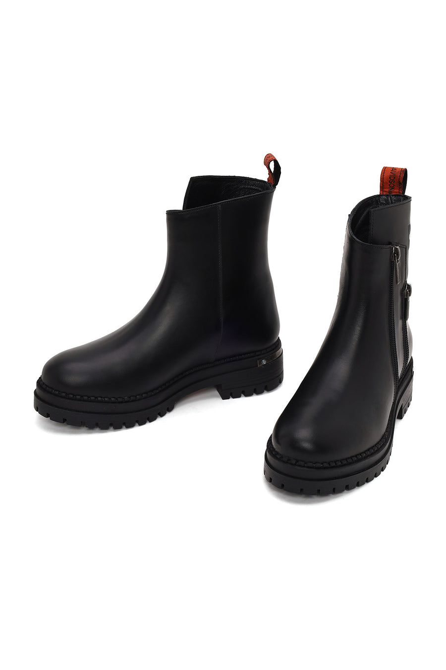 Harley Davidson Woman Black Peking Zip Closure Thick-Soled Leather Boots