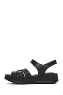 Women's Black Ankle Strap Chunky Sole Leather Comfort Sandals | Derimod