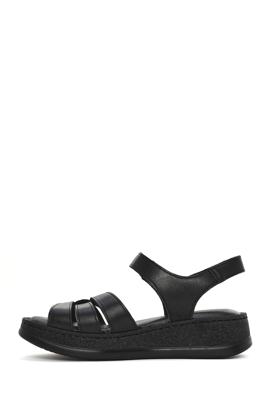 Women's Black Ankle Strap Chunky Sole Leather Comfort Sandals