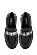 Kadın Siyah Aksesuarlı Deri Maskülen Loafer | Derimod