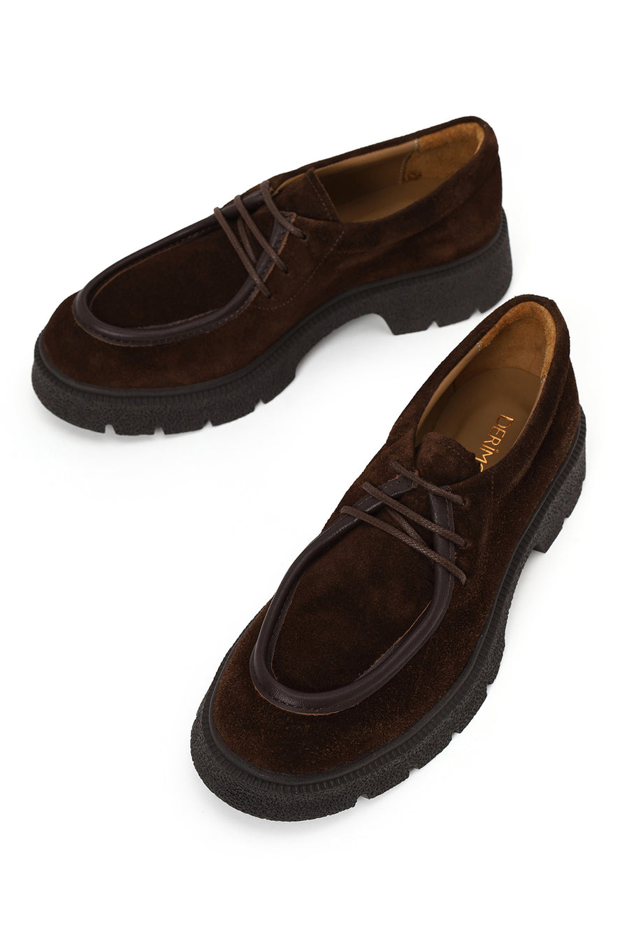 Woman Brown Lace-Up Thick-Soled Suede Casual Shoes