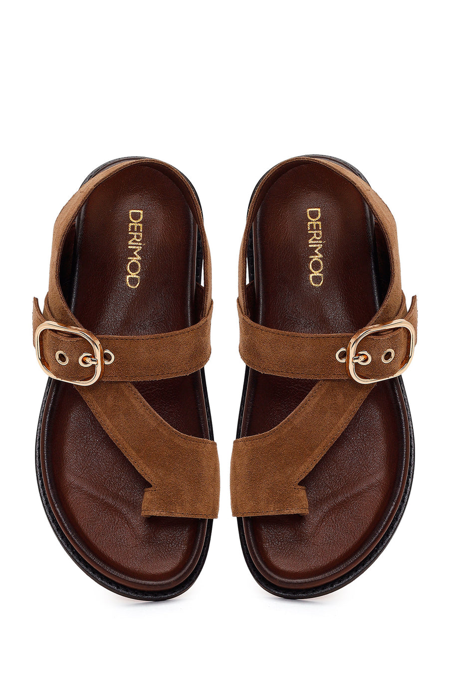 Woman Tan Suede Toe-Post Sandal