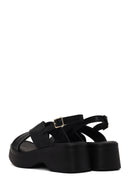 Woman Black Thick-Soled Leather Sandal | Derimod
