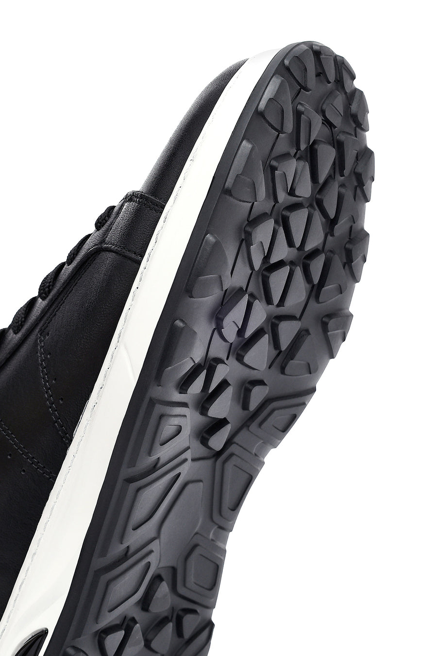 Men's Black Lace-up Thick-Sole Leather Sneaker