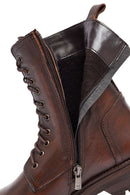 Woman Brown Zippered Leather Postal Boots | Derimod