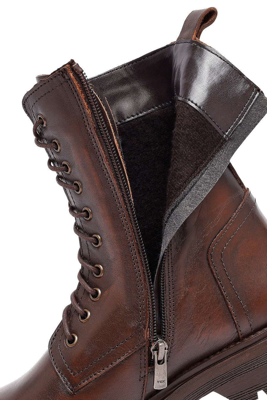 Woman Brown Zippered Leather Postal Boots