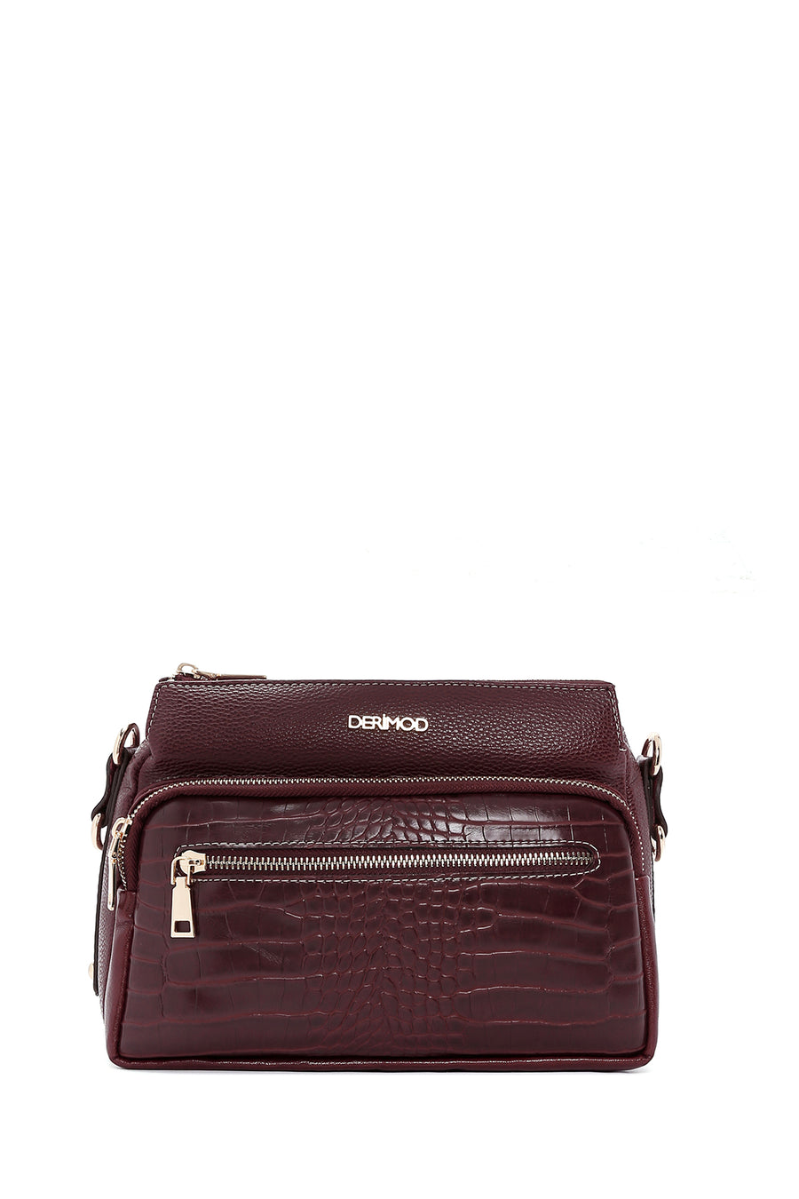 Women's Claret Red Long Strap Crocodile Crossbody Bag