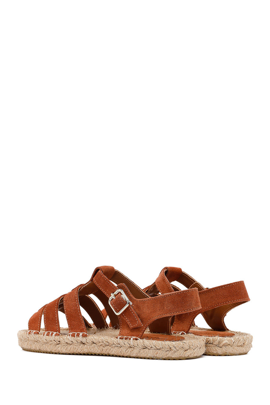Women's Brown Buckled Suede Leather Espadrille Sandals