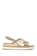 Woman Gold Filled Heeled Metallic Leather Sandal | Derimod