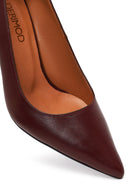 Women's Burgundy Thin Heeled Leather Stiletto | Derimod