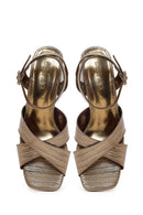 Woman Bronze Ankle-Buckle Printed Block-Heel Sandals | Derimod