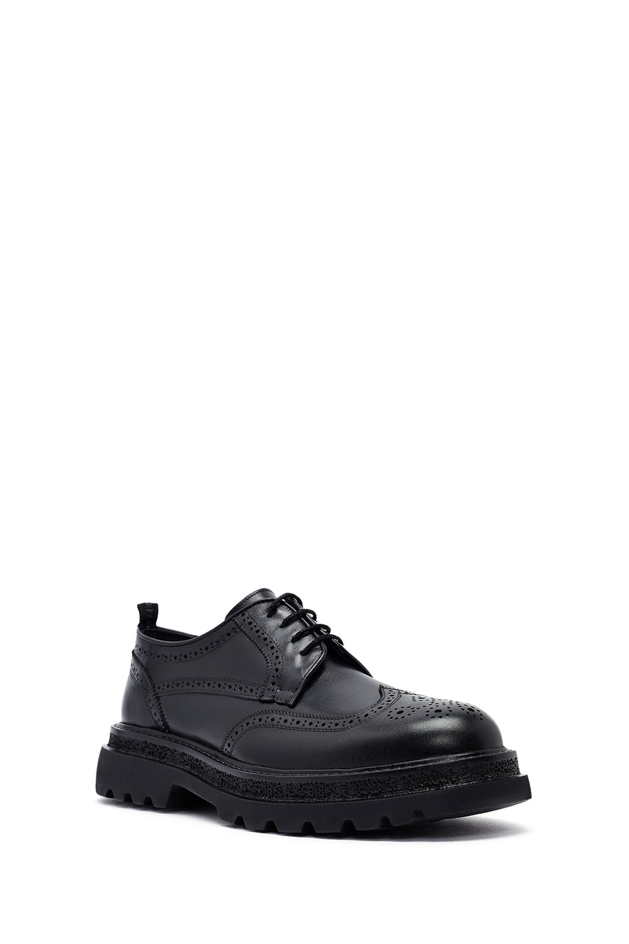 Male Black Lace-Up Thick-Soled Leather Casual Shoes