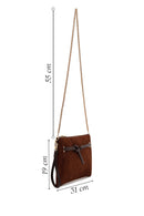 Woman Brown Printed Suede Clutch Bag with Long Chain Strap | Derimod
