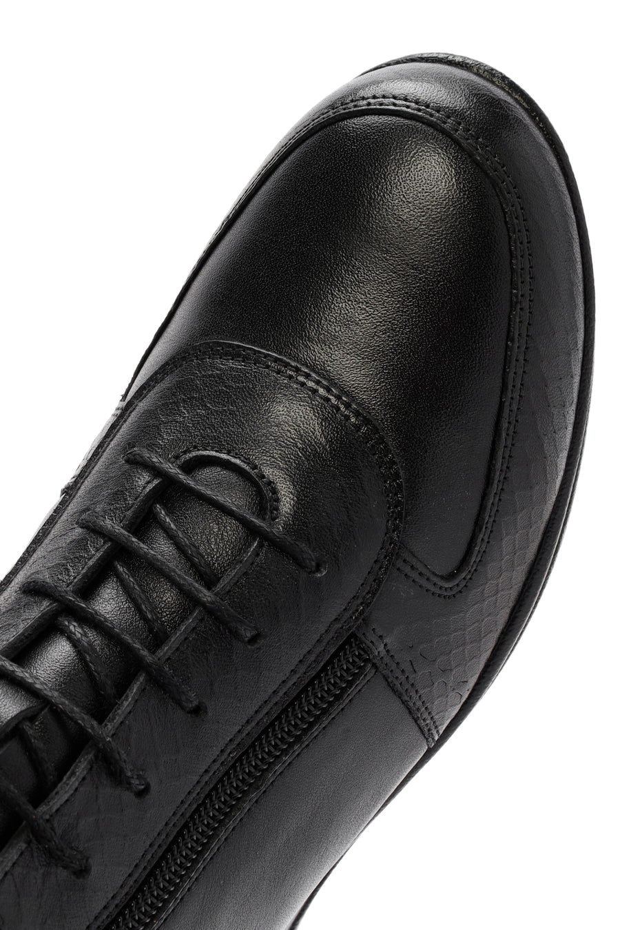Women's Black Zippered Wedge Heel Leather Comfort Shoes