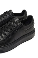 Men's Black Lace-Up Thick-Soled Leather Sneaker | Derimod