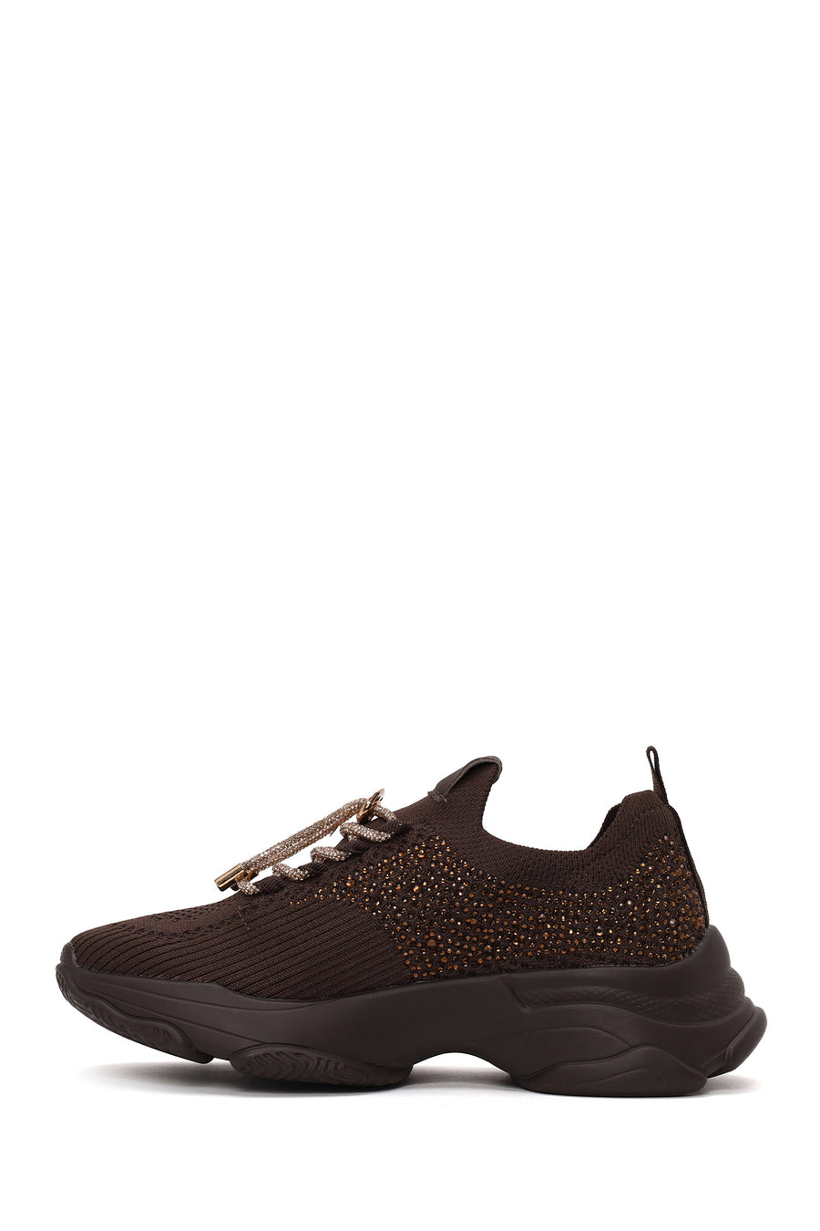 Derimod Zero Woman Brown Lace-Up Fabric Sneaker with Stone Details