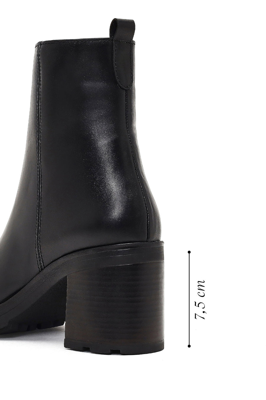 Women's Black Zippered Thick Heeled Leather Boot