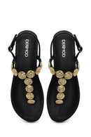 Woman Black Buckled Toe-Post Sandal | Derimod