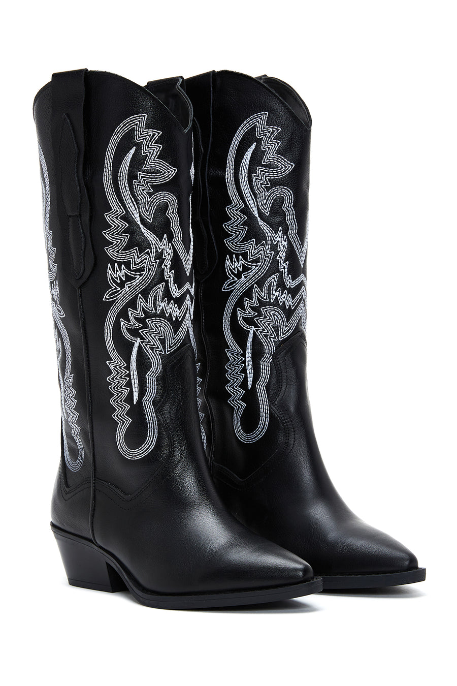Women's Black Patterned Leather Cowboy Boots