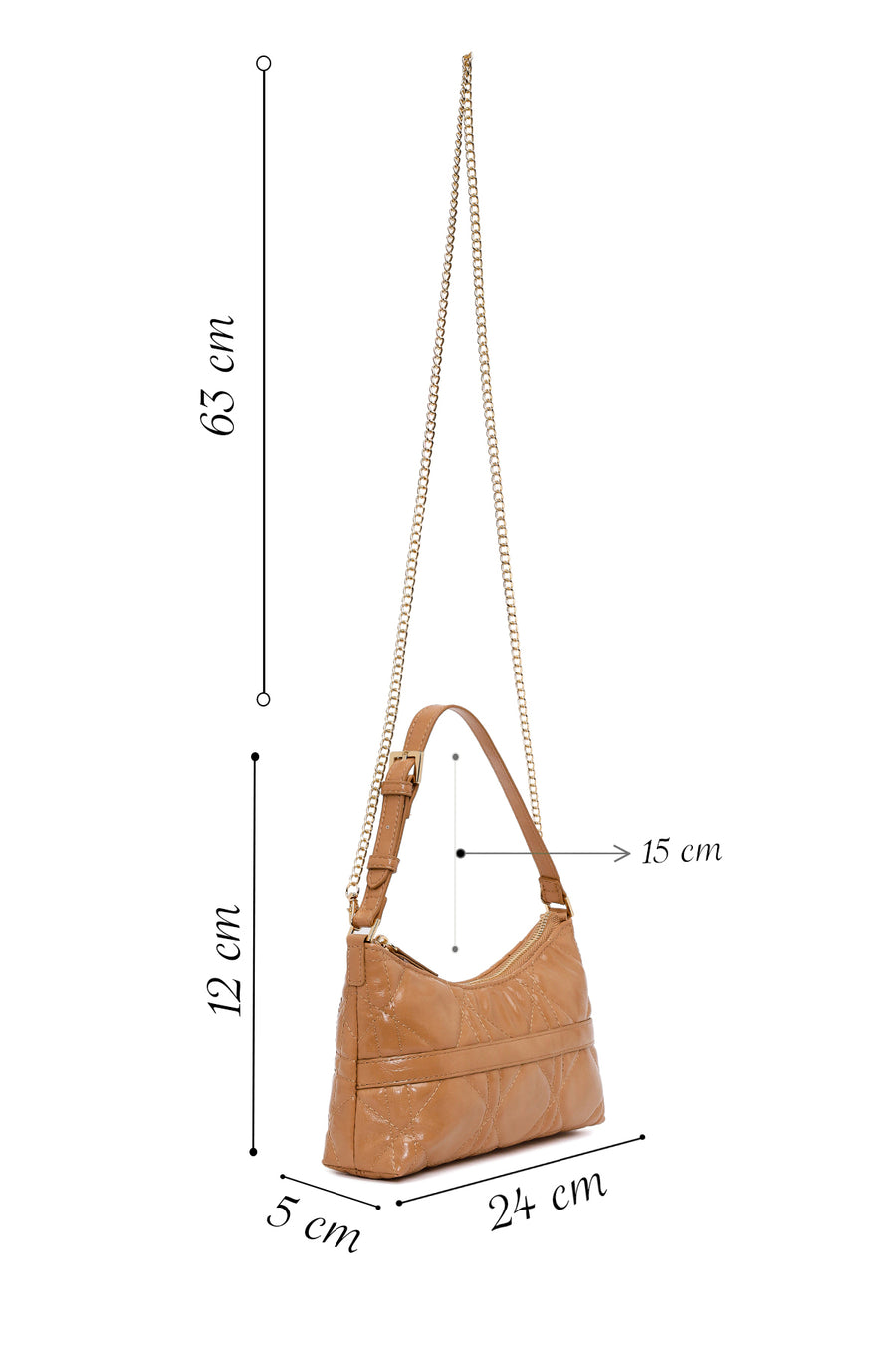 Woman Beige Long Chain Strap Shoulder Bag