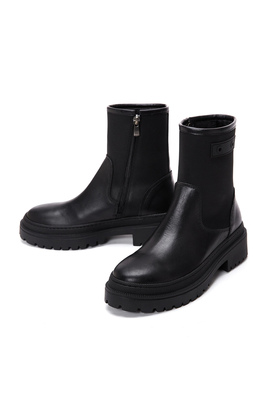 Women's Black Leather Zippered Boots