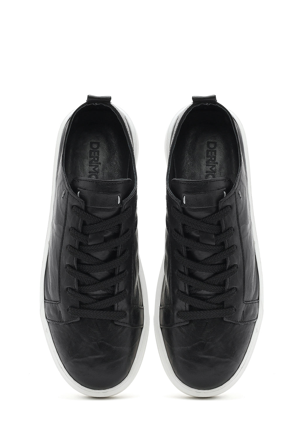 Erkek Siyah Bağcıklı Kalın Tabanlı Baskılı Deri Sneaker
