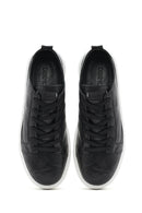Erkek Siyah Bağcıklı Kalın Tabanlı Baskılı Deri Sneaker | Derimod