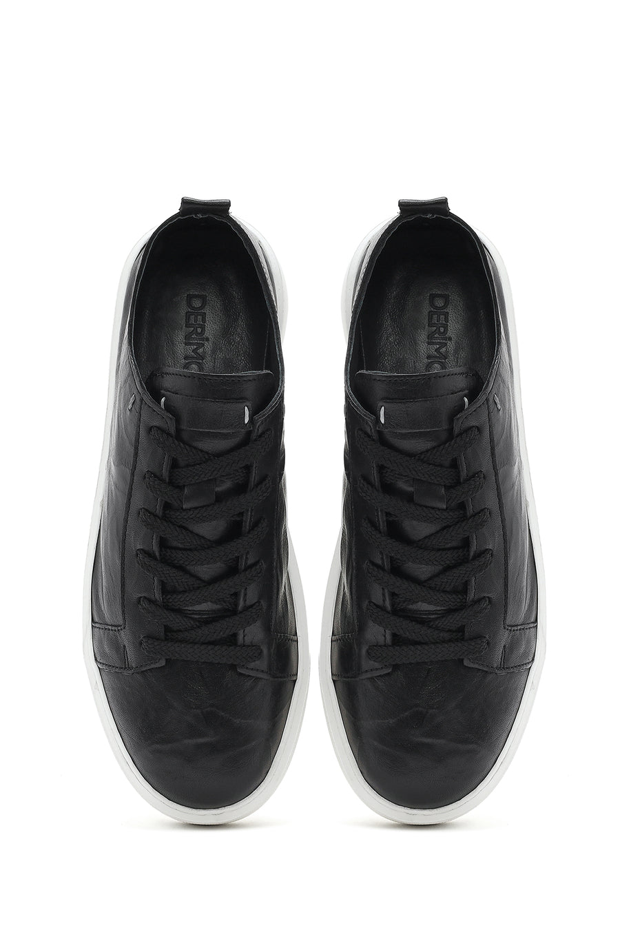 Erkek Siyah Bağcıklı Kalın Tabanlı Baskılı Deri Sneaker