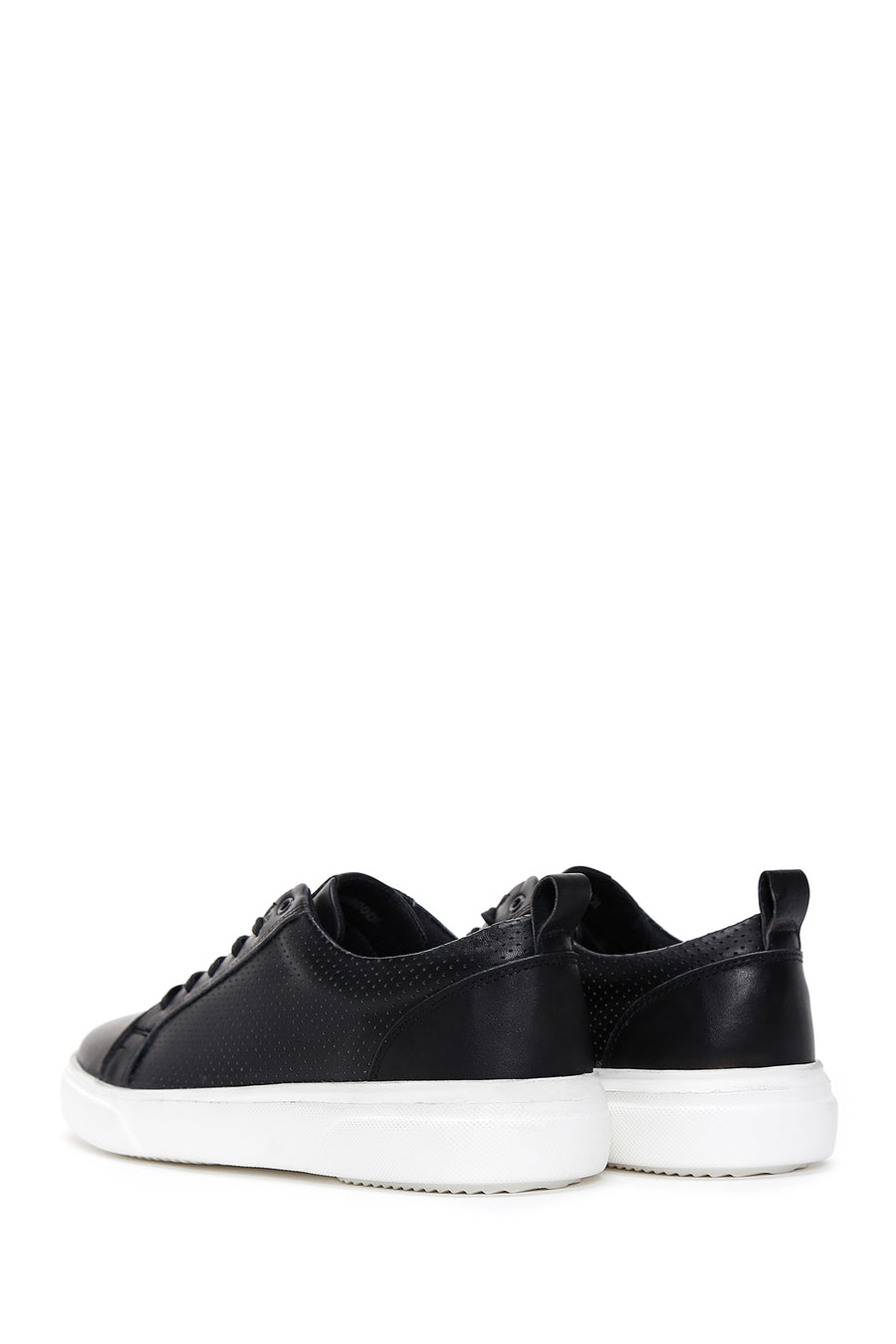 Erkek Siyah Bağcıklı Deri Sneaker