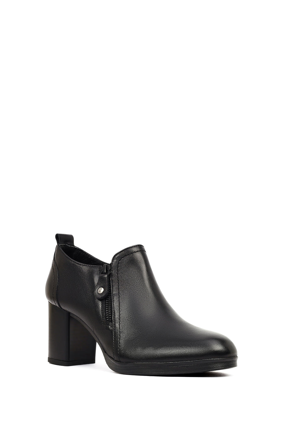 Women's Black Thick Heeled Leather Boots