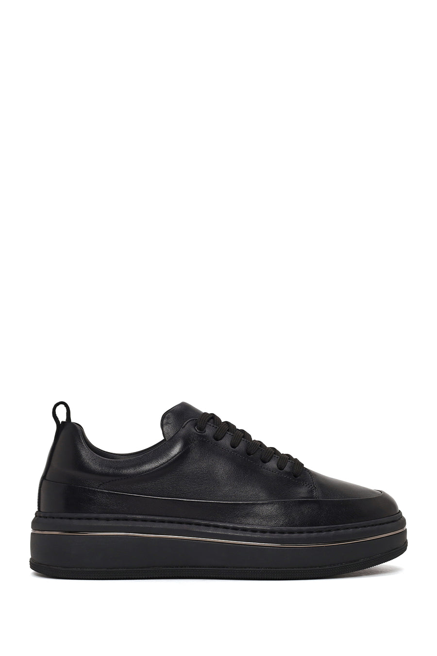 Erkek Siyah Bağcıklı Kalın Tabanlı Deri Sneaker WM710015DV | Derimod