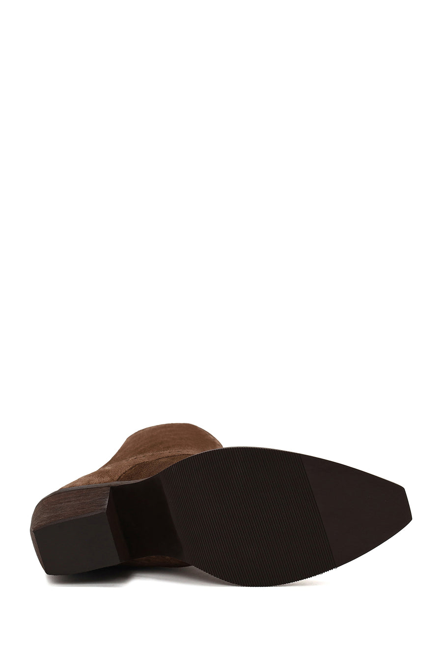 Woman Tan Zip Closure Chunky High-Heel Suede Boots