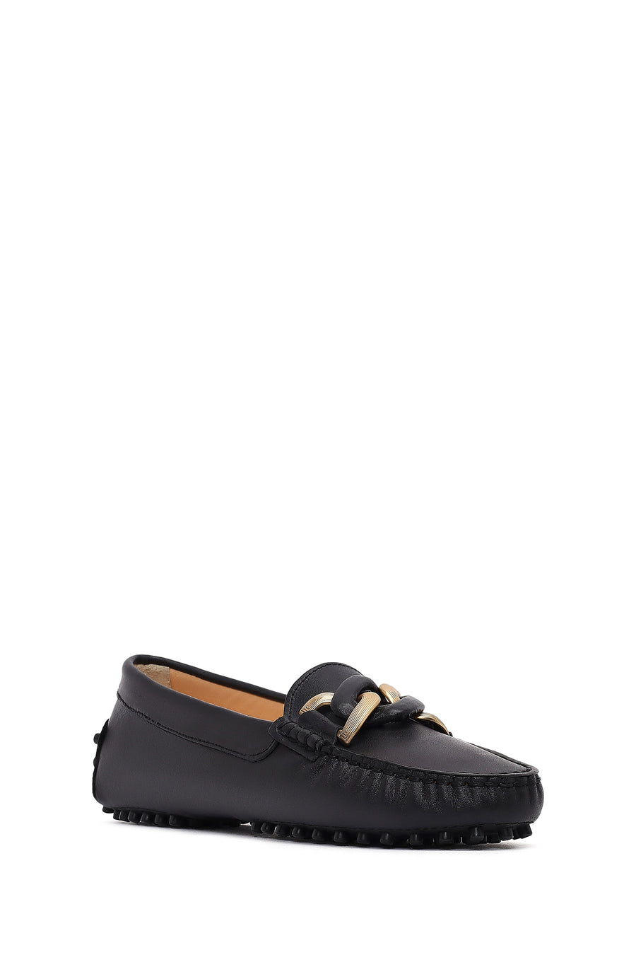 Women's Black Buckled Leather Loafer