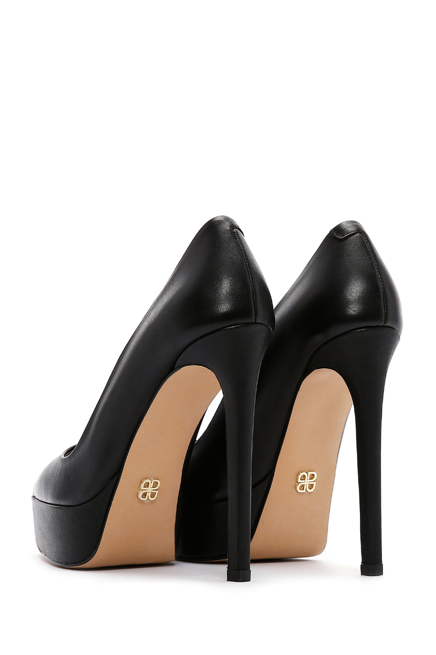 Women's Black Platform Heeled Leather Stiletto