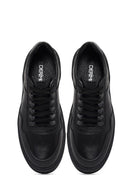 Men's Black Lace-Up Thick-Soled Leather Sneaker | Derimod