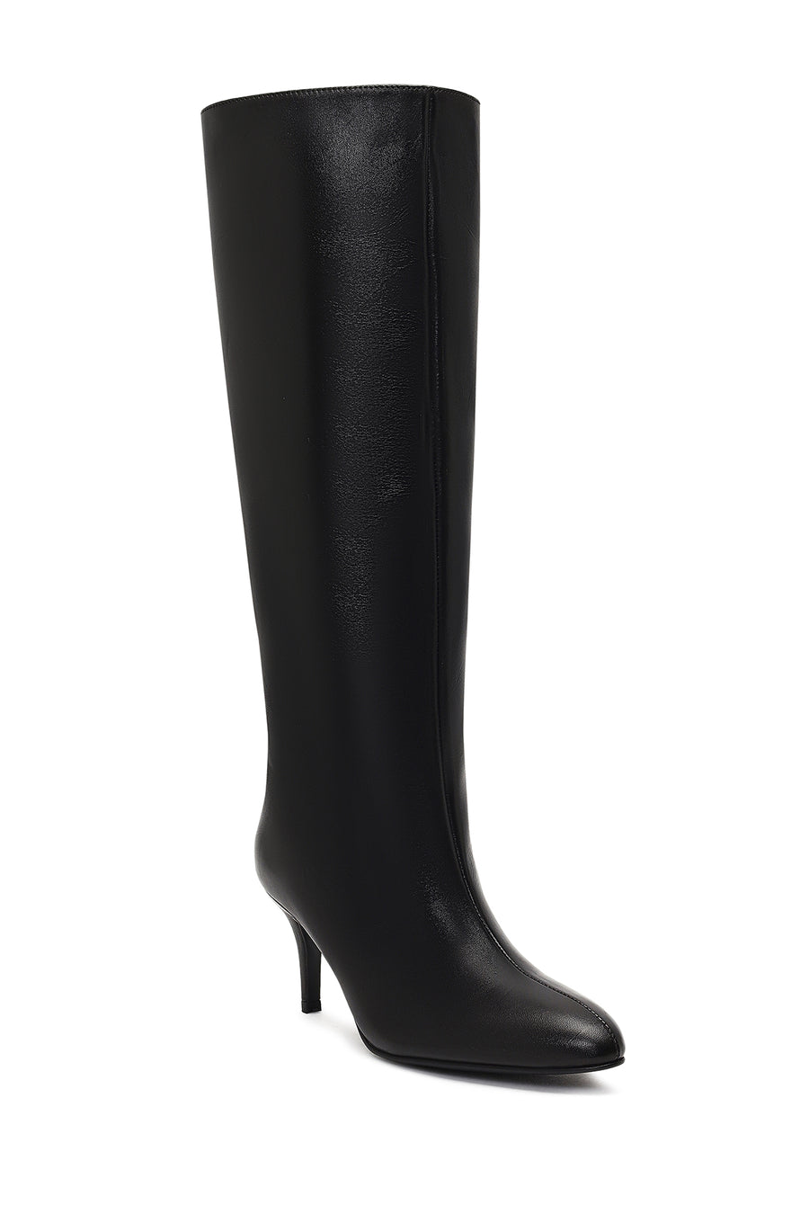 Woman Black Thin High-Heeled Leather Boots