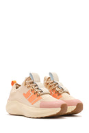 Derimod Zero Women's Beige Thick-Soled Lace-Up Fabric Sneakers | Derimod