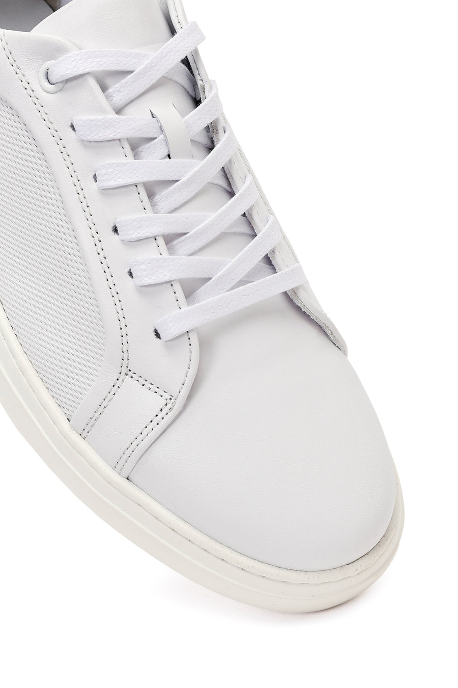 Erkek Beyaz Bağcıklı Deri Sneaker