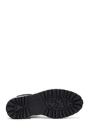 Women's Black Leather Zippered Boots | Derimod