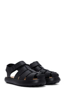 Camper Men's Black Pelotas Flota Leather Sandals | Derimod