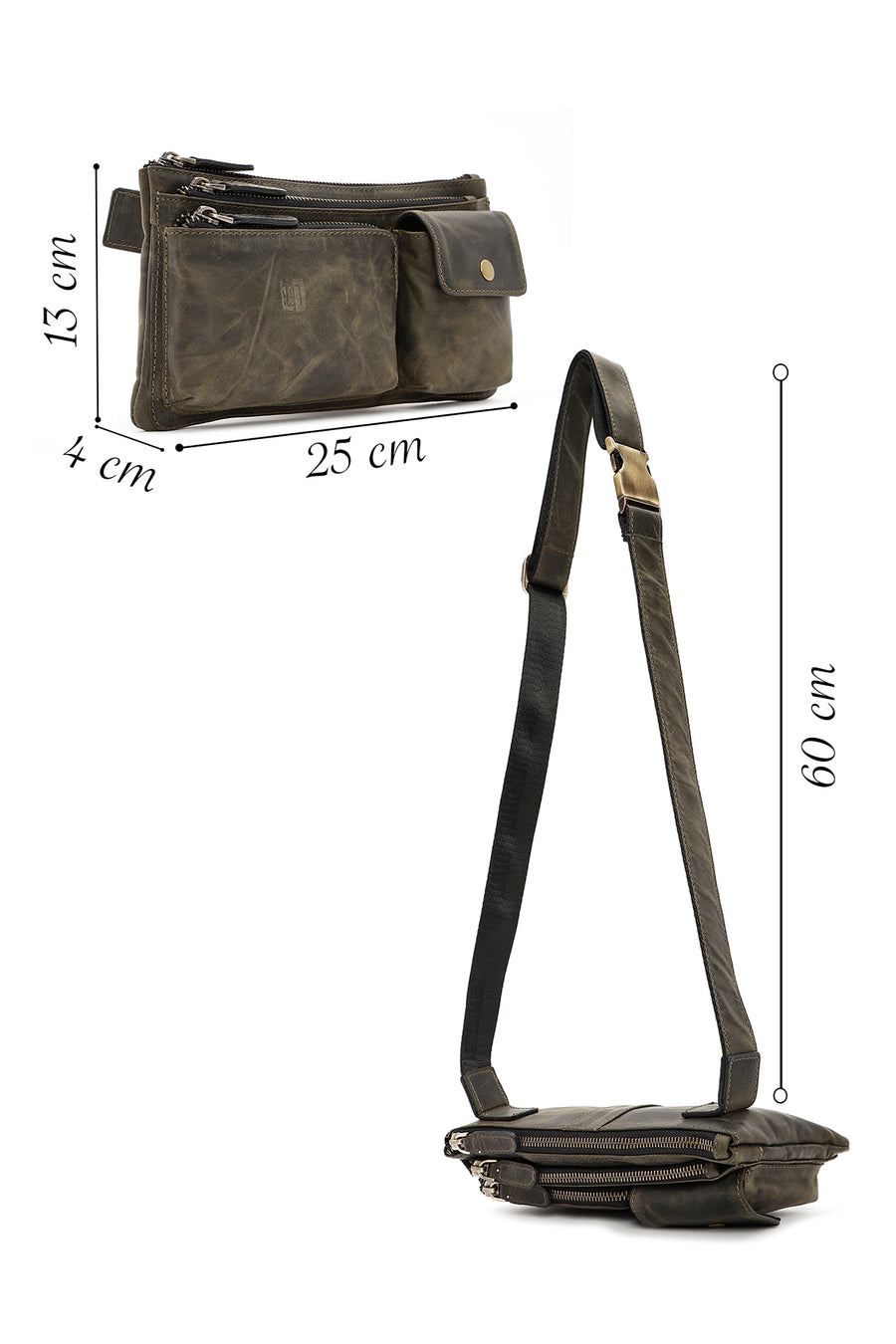 Men's Khaki Leather Waist Bag